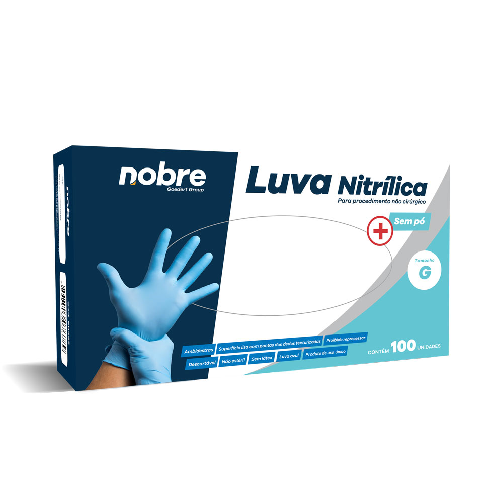 Luva Nitrílica Descartável G – Nobre – Caixa com 100und